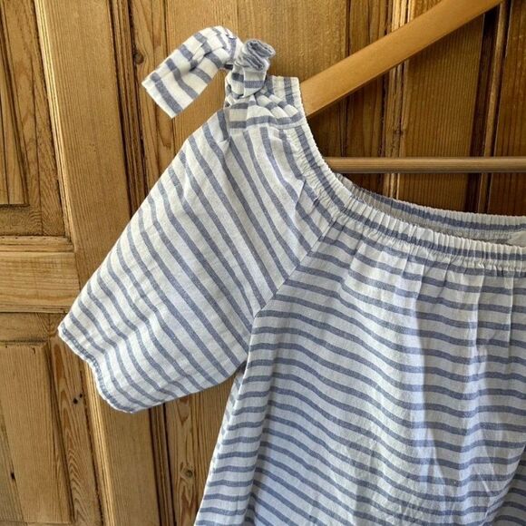 Soprano Medium Blue White‎ Striped Cold Shoulder Off The Shoulder Blouse - Picture 2 of 10